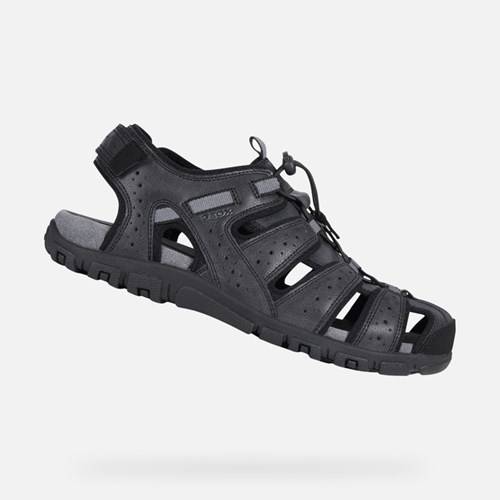 Geox Strada Szandál Férfi Fekete | FQMU-32578
